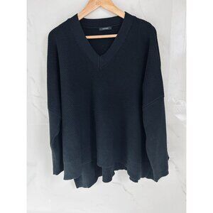 NATORI Knitted Cotton V-Neck Sweater Tunic Knitted Textured Black Size XLarge